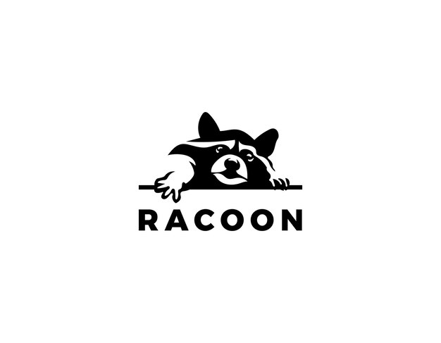 Vettore semplice modello di progettazione del logo di sneak peek raccoon