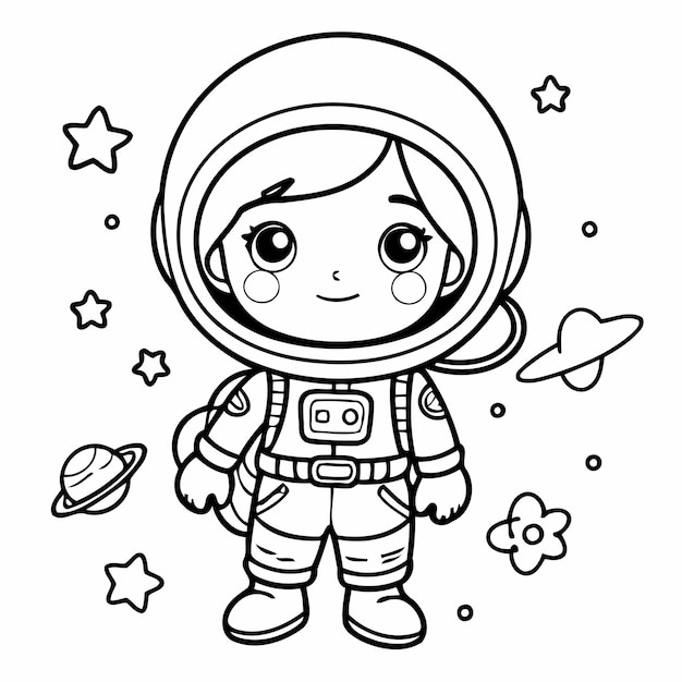 Simple space explorer drawing for kids colouring page