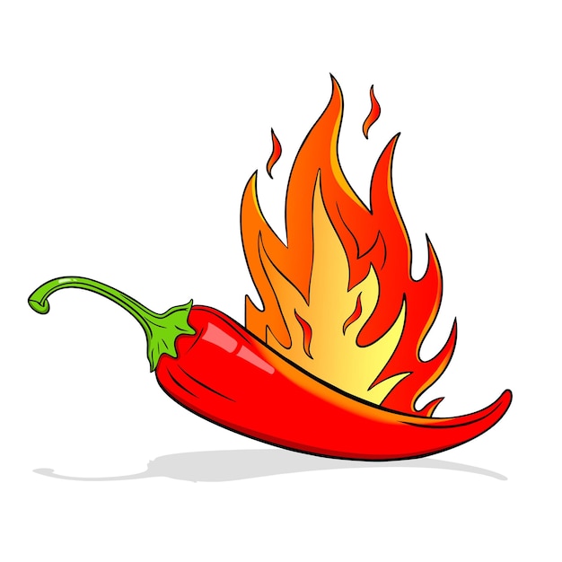 simple spicy chili pepper on fire cartoon bold illustration