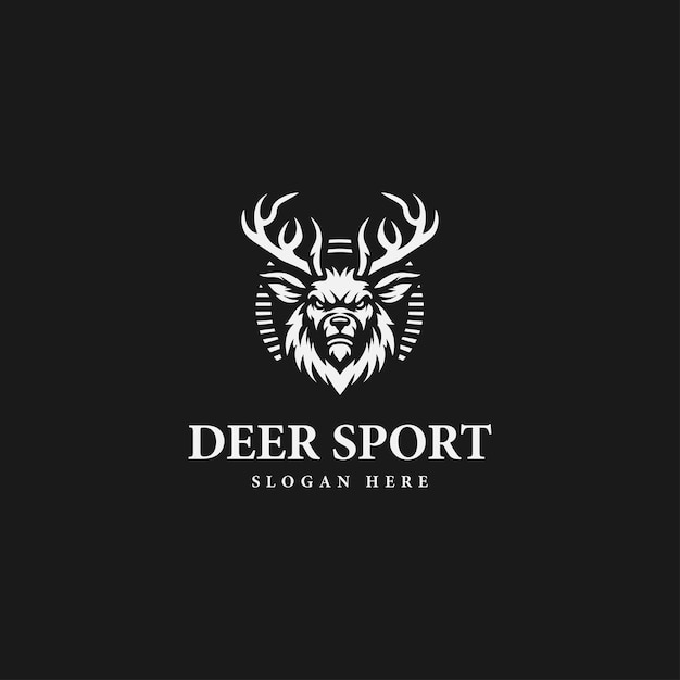 Simple sport deer logo design in monochrome style black and white