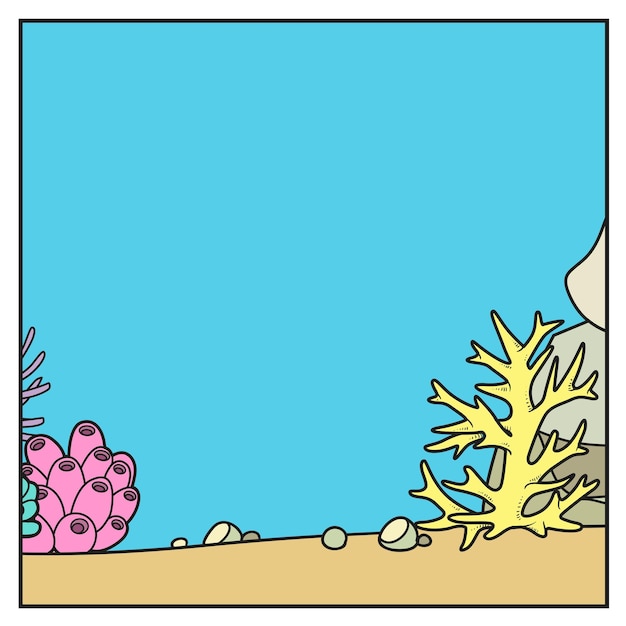 Simple square background with the stones corals color variation for coloring page