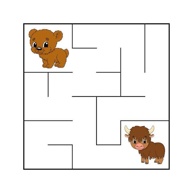 Simple square maze for toddlers With cute cartoon characters