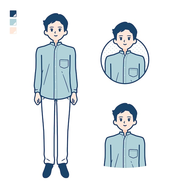 Vector simple stand collar shirt mansmile