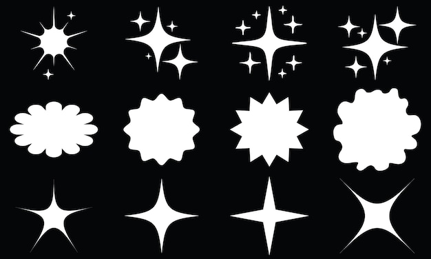 ベクトル シンプルな星と花の基本的な形状さまざまな黒い輝きのアイコンのベクトルを設定輝きのシンボル