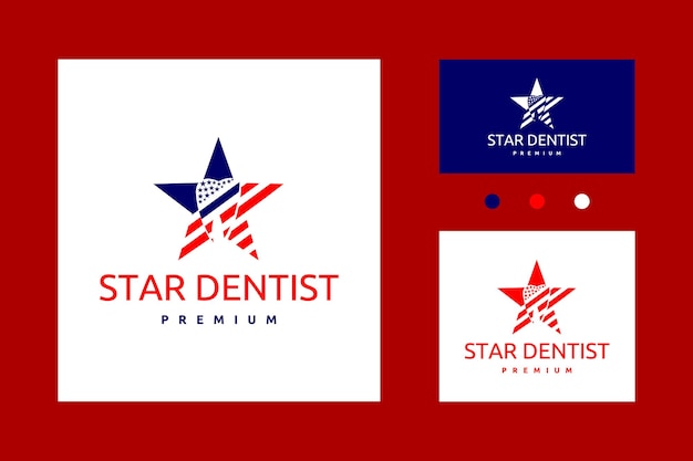 Ispirazione del modello di disegno vettoriale del logo dell'icona del dentista a stella semplice