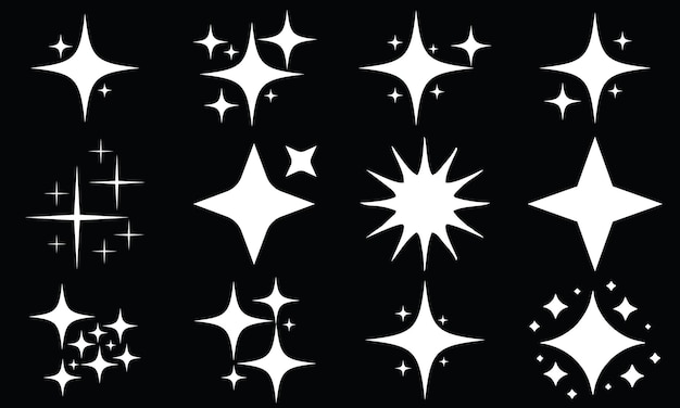 Vector simple star and flower basic shapesvector set of different black sparkles iconssparkles symbol