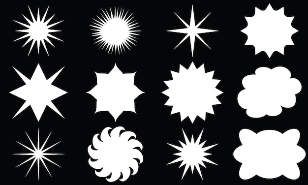 Vector simple star and flower basic shapesvector set of different black sparkles iconssparkles symbol