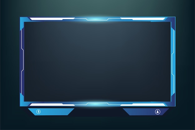 Simple streaming overlay and screen interface decoration with blue color Modern gaming frame design on a dark background live streaming overlay vector for online gamers Streaming frame design