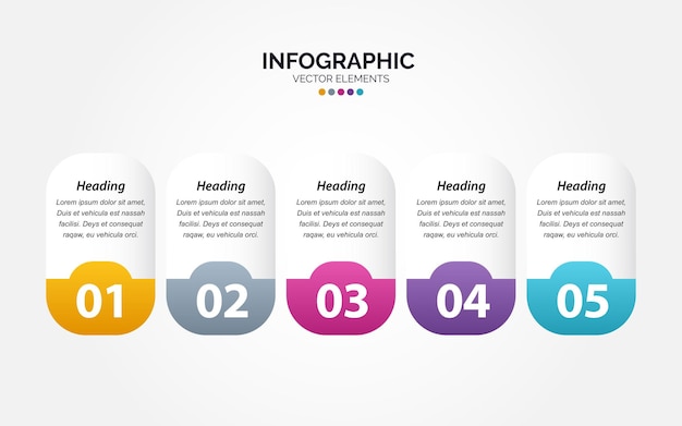 Simple stylish 5 Horizontal Infographic template