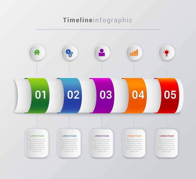 Simple stylish multicolor tube timeline steps infographic