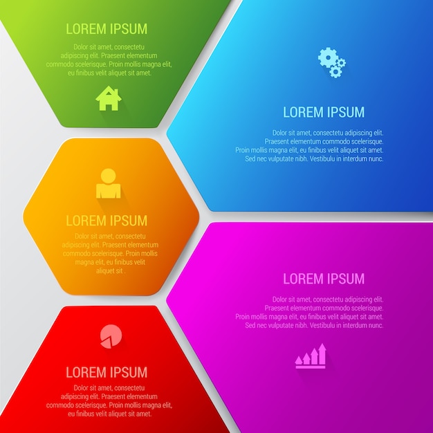 Vector simple stylish puzzle style five multicolor infographics template.