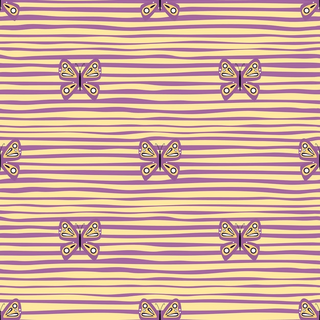 シンプルなスタイライズされた蝶のシームレスパターン 飛行昆虫のプリント 織物の印刷 包装紙 カバーポスター ベクトルイラスト