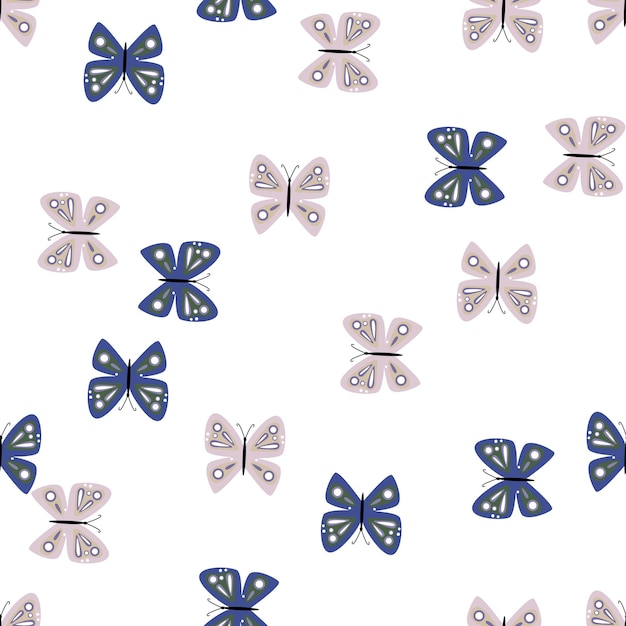 Simple stylized butterflies seamless pattern Flying insect print Design for fabric textile print wrapping paper cover poster Vector illustration