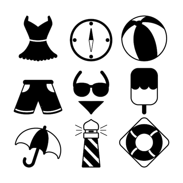 simple summer icon set flat style