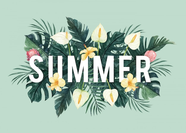 Simple summer typography with exotic flowers