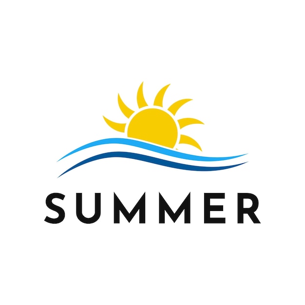 태양 로고 디자인의 단순한 여름 물결