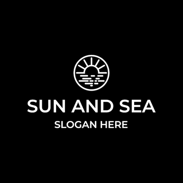 simple sun and sea with monoline logo design