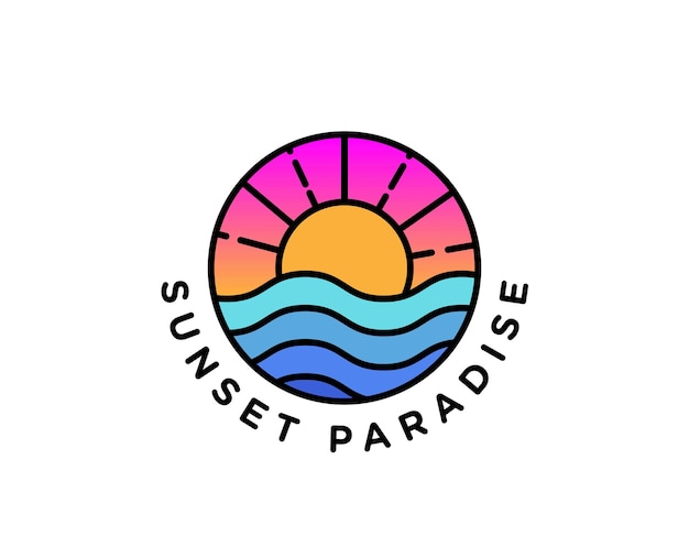 Vettore modello di progettazione del logo di sunset beach