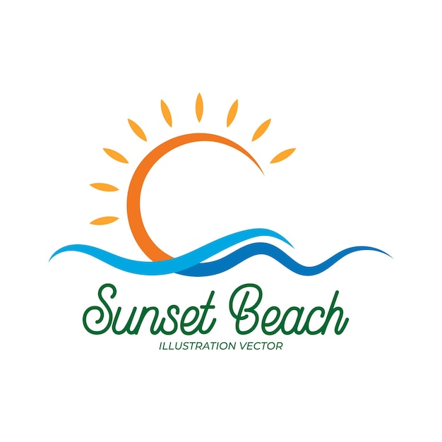 Vettore simbolo di illustrazione semplice dell'icona delle onde della spiaggia al tramonto