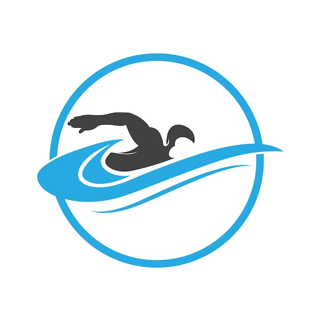 Simple Swimming Pool Silhouette Swimmer Athlete on Sea Ocean Water Wave Logo design