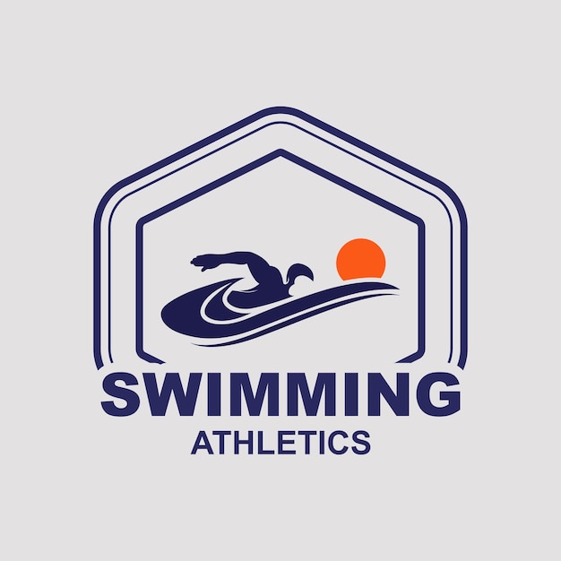 Vector simple swimming pool silhouette swimmer athlete on sea ocean water wave logo design