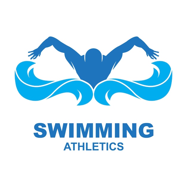 Vector simple swimming pool silhouette swimmer athlete on sea ocean water wave logo design