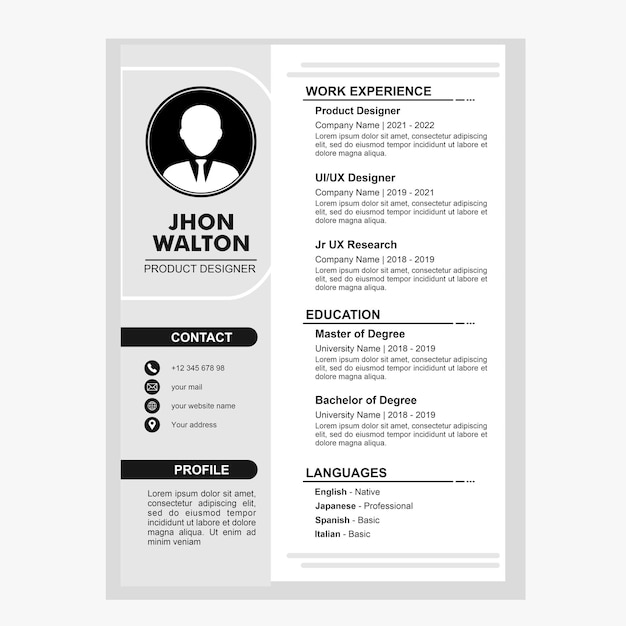 Simple template for curriculum or resume in vector design