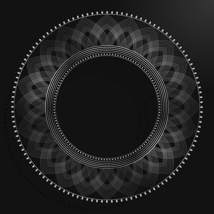 Vector simple thin circular ornament. round frame. silver gradient. template.