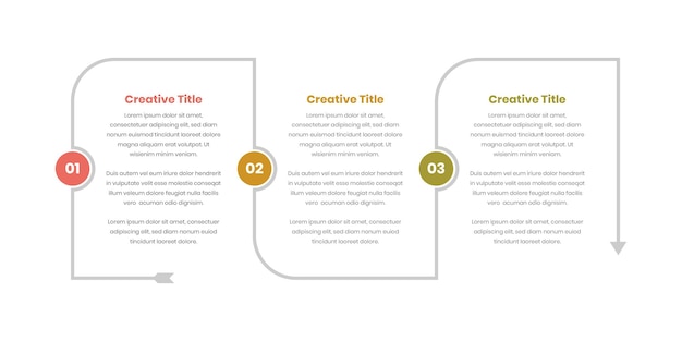 数字と矢印の形をしたシンプルな 3 つのステップ テキスト プレゼンテーション インフォグラフィック タイムライン