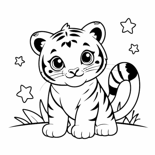 Vector simple tiger for kids colouring page