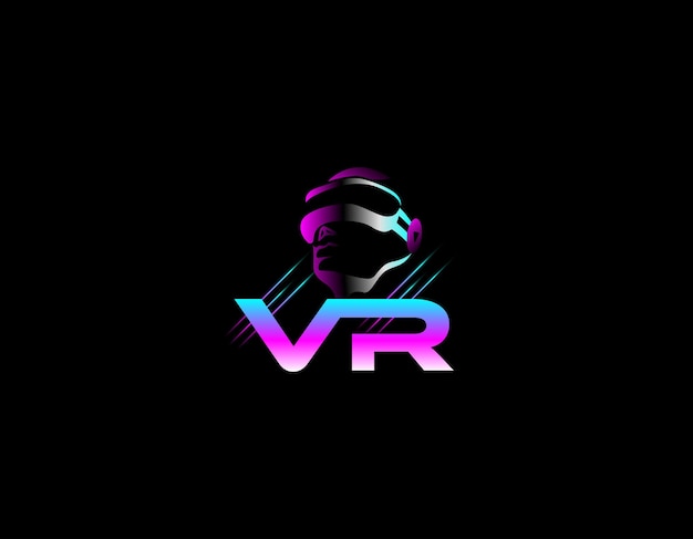 Vettore modello di progettazione del logo di realtà virtuale nera alla moda semplice