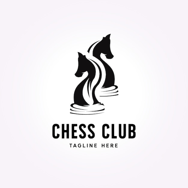 Vector simple twin chess knight logo design chess club vintage vector illustration