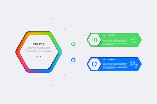 simple two steps design layout infographic template with hexagonal elements. business process diagram for banner, poster, brochure, annual report and presentation with marketing icons.  