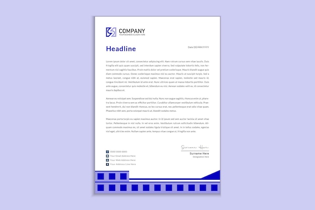 Simple unique blue letterhead template design in flat style