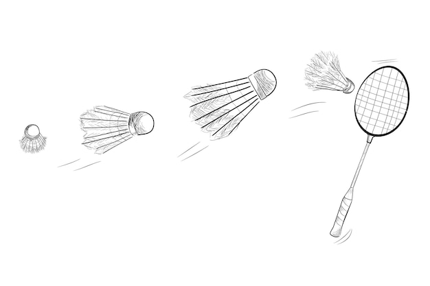 Simple Vector Black Sketch of Badminton Racket and Fast Moving Shuttlecock