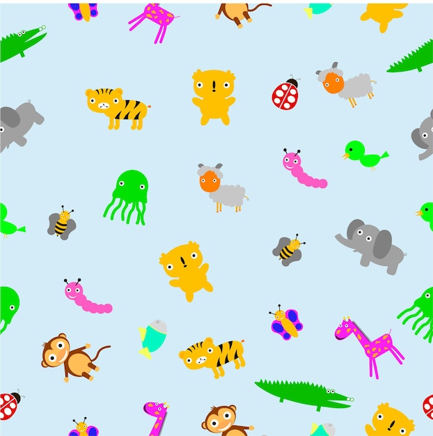 Simple vector blue seamless background baby animals