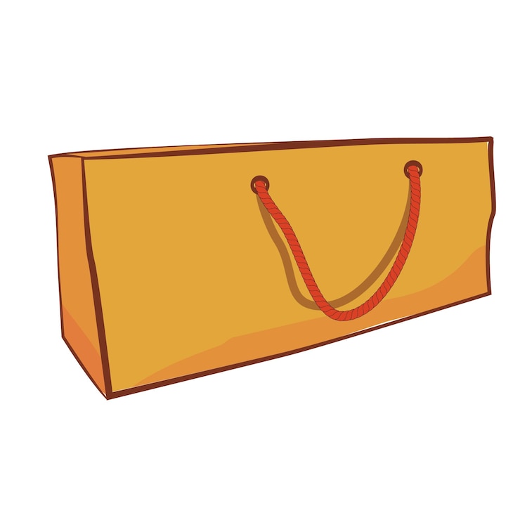 Vector simple vector brown hand draw sketch of paper bag with red rope, isolated on white