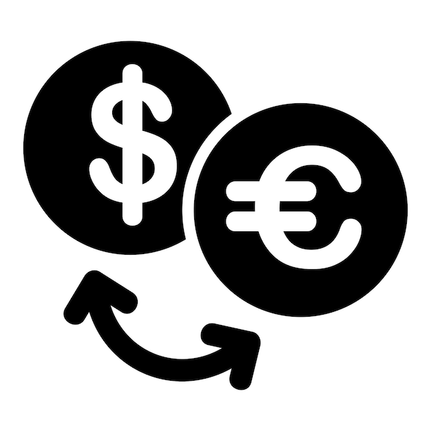 Simple Vector Conversion Between Dollar and Euro Crisis Down Arrow and Euro