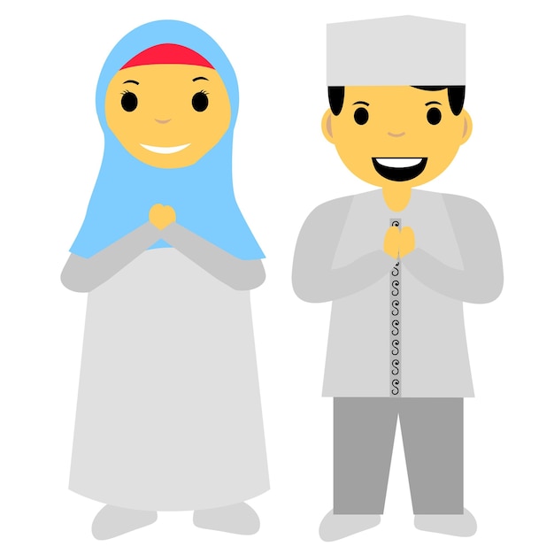 Simple Vector Coute Couple Muslim and Muslimah or Islam People Greeting Gesture
