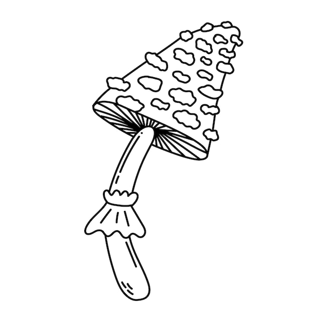 숲 버섯의 간단한 벡터 낙서 스케치 그리기 색상 변경이 용이함