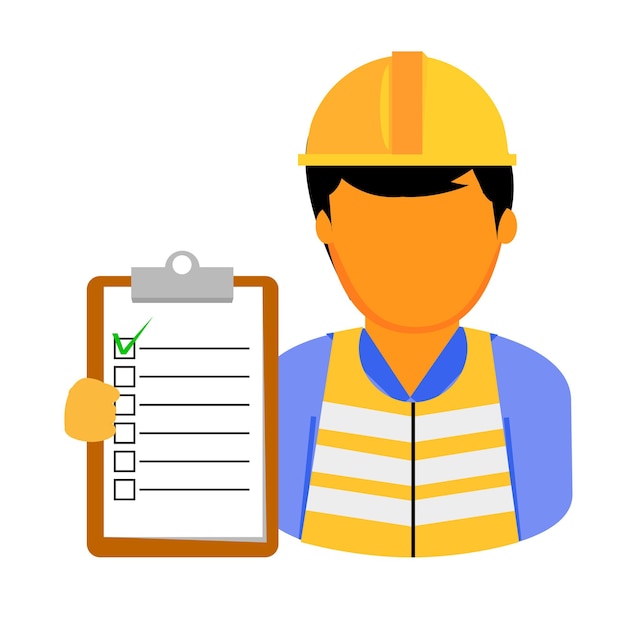 Simple Vector Engineer Man Holding Checklist Paper at board