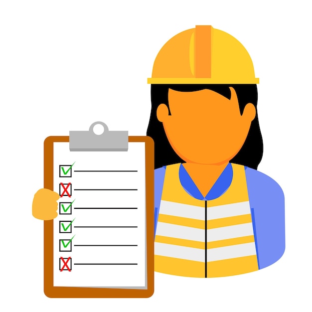 Vector simple vector engineer woman holding checklist paper