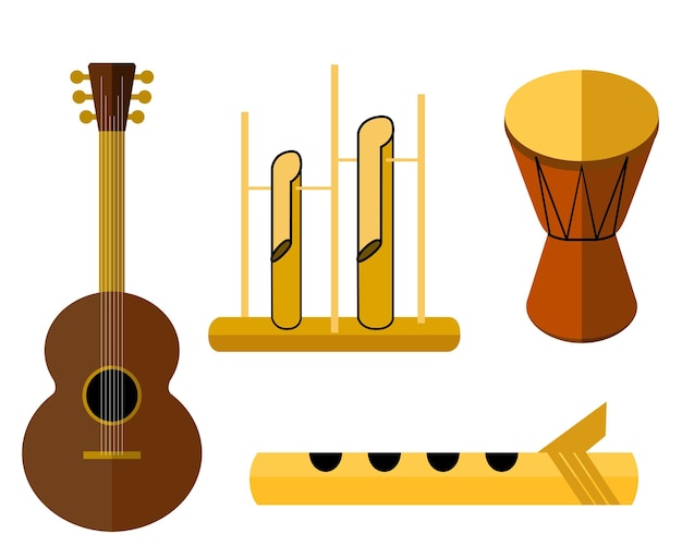 Вектор Простой векторный плоский цвет акустического музыкального инструмента jinbee jimbee angklung guitarflute