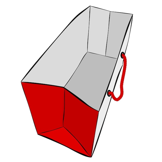 Semplice vettore grigio disegnare a mano schizzo di sacchetto di carta con corda rossa, isolato su bianco