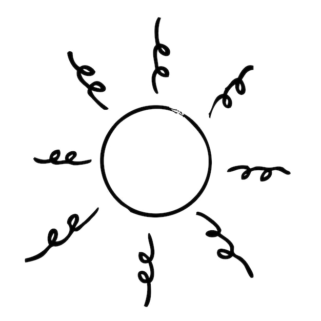 흰색 절연 햇살 태양 버스트의 간단한 벡터 손 그리기 스케치
