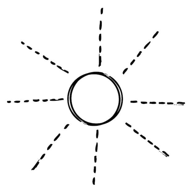 흰색 절연 햇살 태양 버스트의 간단한 벡터 손 그리기 스케치