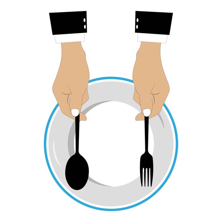 Vector simple vector of hands holding cutlery on empty plate