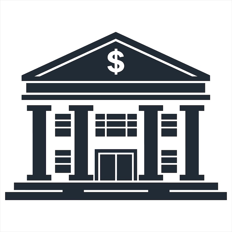 Vector simple vector icon of a bank building with dollar