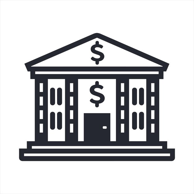 달러가 있는 은행 건물의 간단한 벡터 아이콘