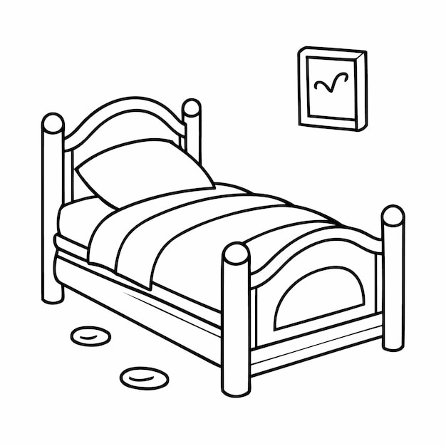 Simple vector illustration of Bed colouring page for kids